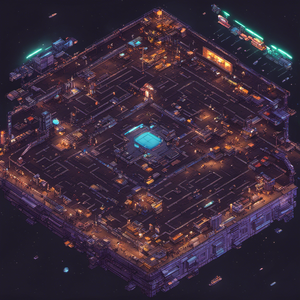 Isometric neon space station